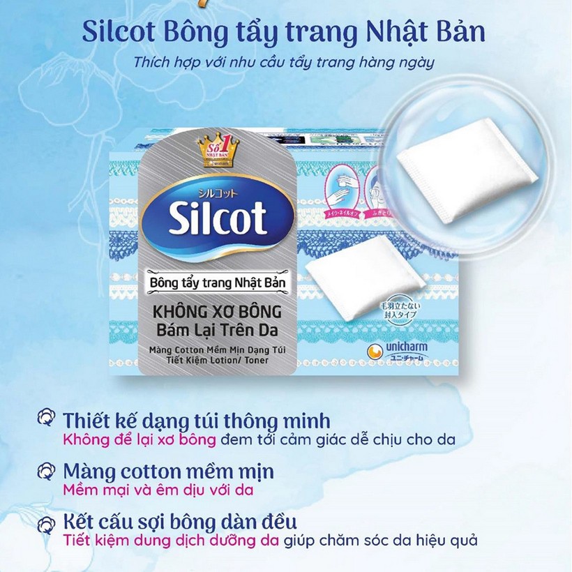 [Tặng 1 Hộp 10 Miếng] Bông Tẩy Trang Silcot vevelty Loại Cơ Bản Hộp 82 miếng