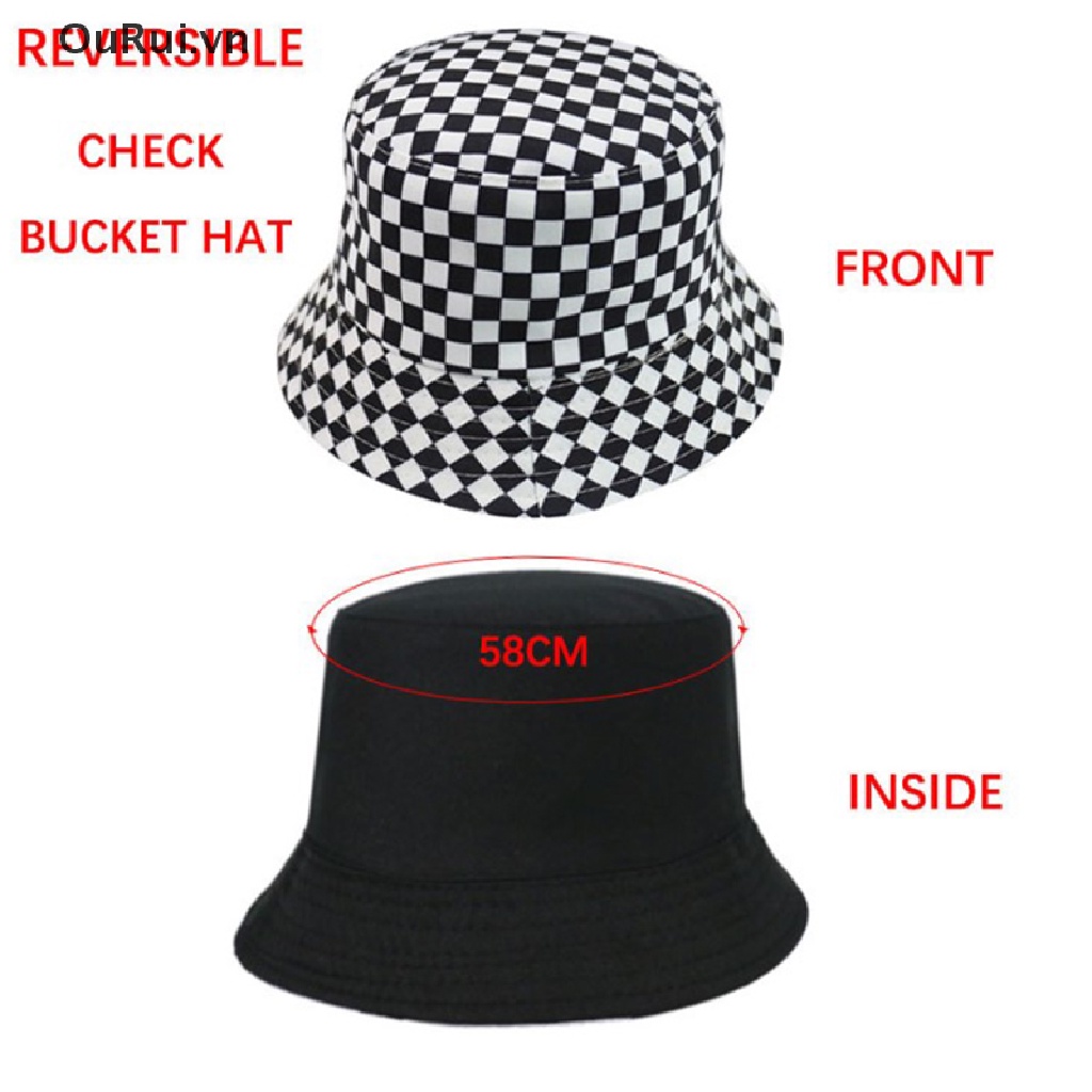 Mũ Bucket Họa Tiết Sọc Caro Trắng Đen Thời Trang Cho Nam Và Nữ