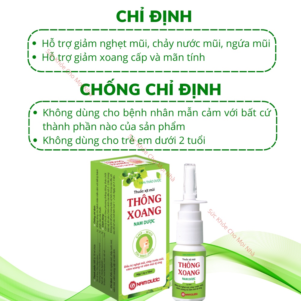 Xịt mũi thông xoang Nam Dược hỗ trợ giảm nghẹt mũi chảy nước mũi xoang mãn tính cấp tính 15ml