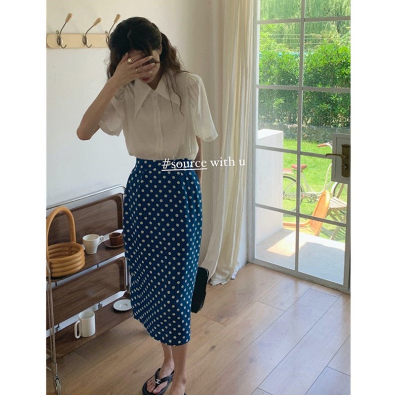 Bộ Áo Mỏng Dáng Chữ A + Chân Váy Chấm Bi Thời Trang Hàn Quốc 2022