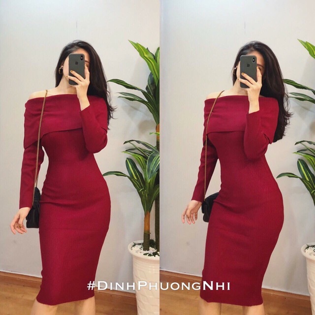 Váy len body trễ vai