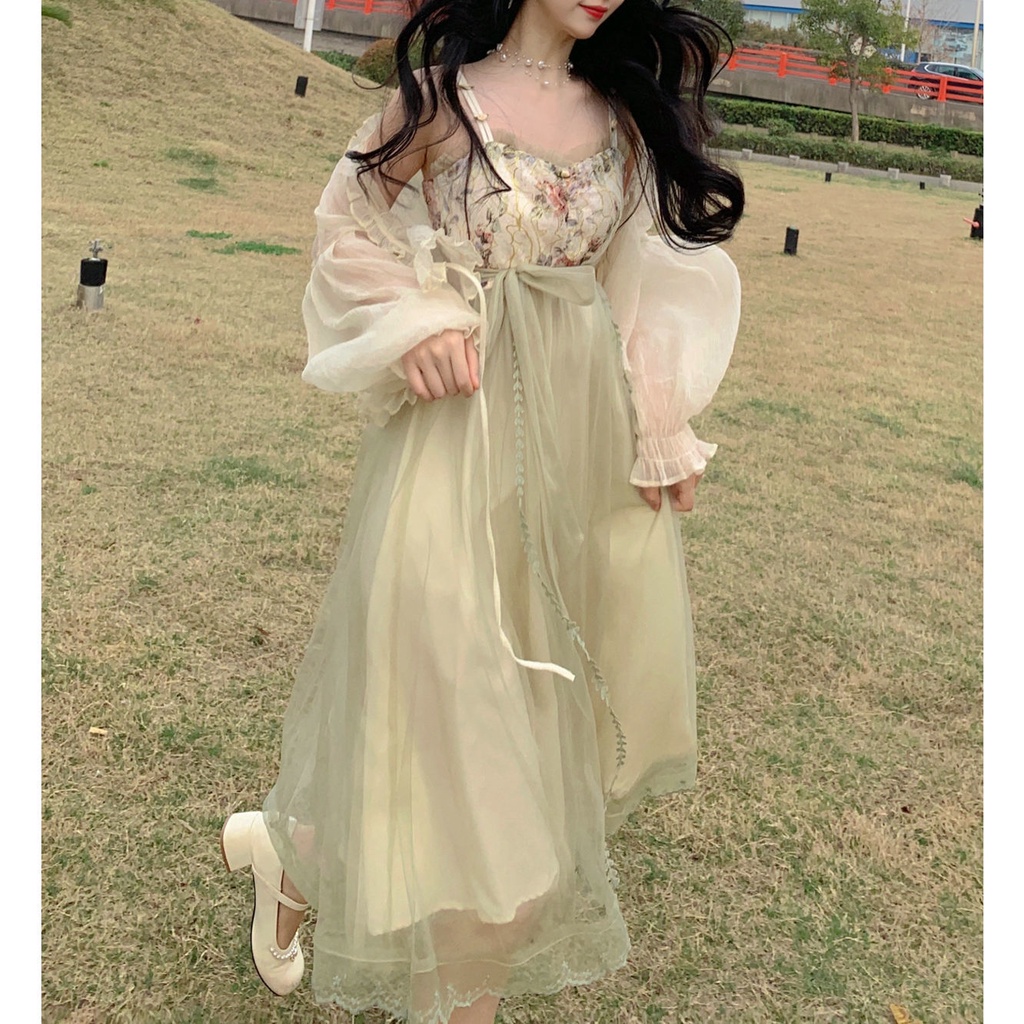 Đầm Hai Dây Eo Cao Phối Ren In Họa Tiết The Wizard of Oz Pháp Cho Nữ