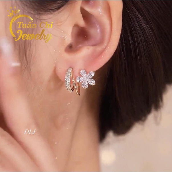 Bông Tai Nữ- Khuyên Tai Bạc Kiểu Dáng Hoa Mai Sang Trọng Xi Vàng Bền Đẹp