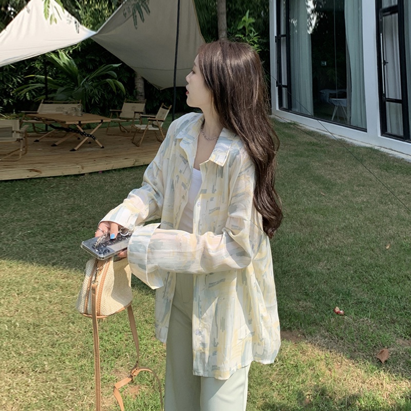 Áo Khoác Sơ Mi Chiffon Tay Dài Chống Nắng Màu Nhuộm Cá Tính