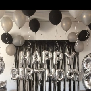 Set trang trí sinh nhật tone trắng đen HAPPY BIRTHDAY