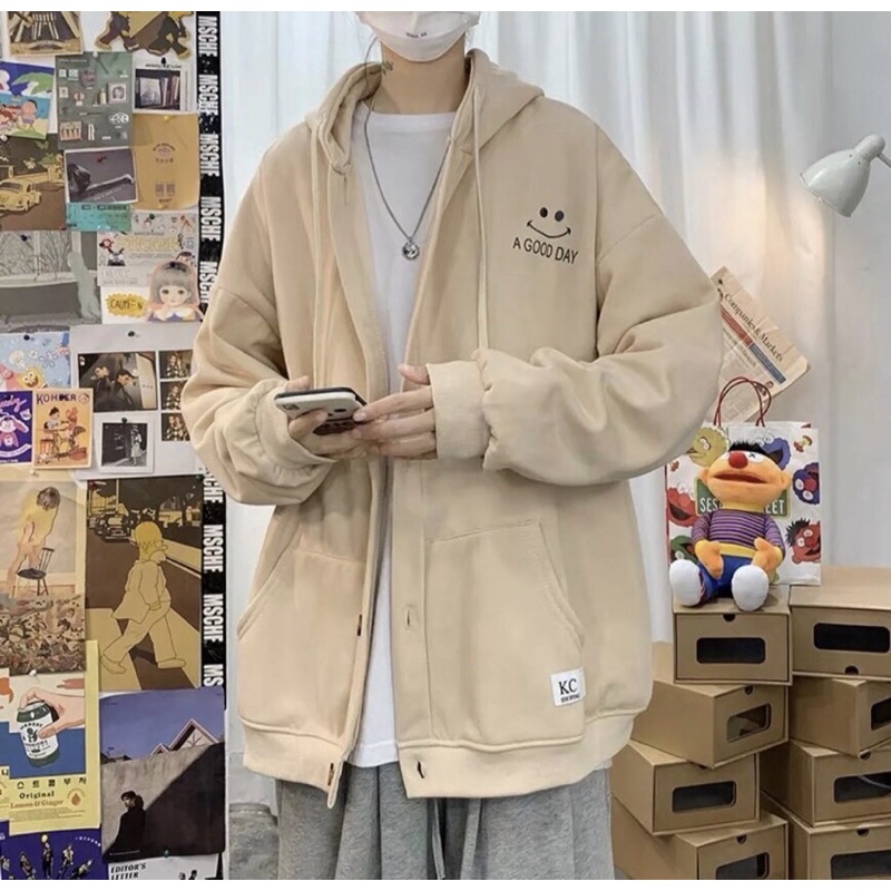 Áo khoác Nỉ Ulzzang Style Mặt Cười GOOD DAY, Form Rộng Chống Nắng Tốt