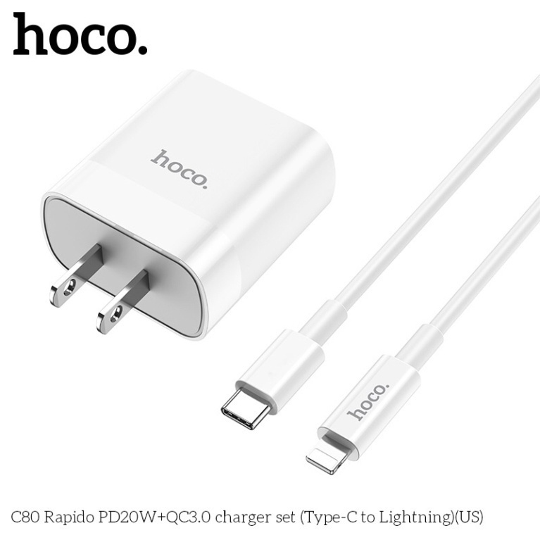 Bộ sạc nhanh 20W chĩnh hãng hoco 2 cổng sạc C80/C80A - Bảo hành 12 tháng