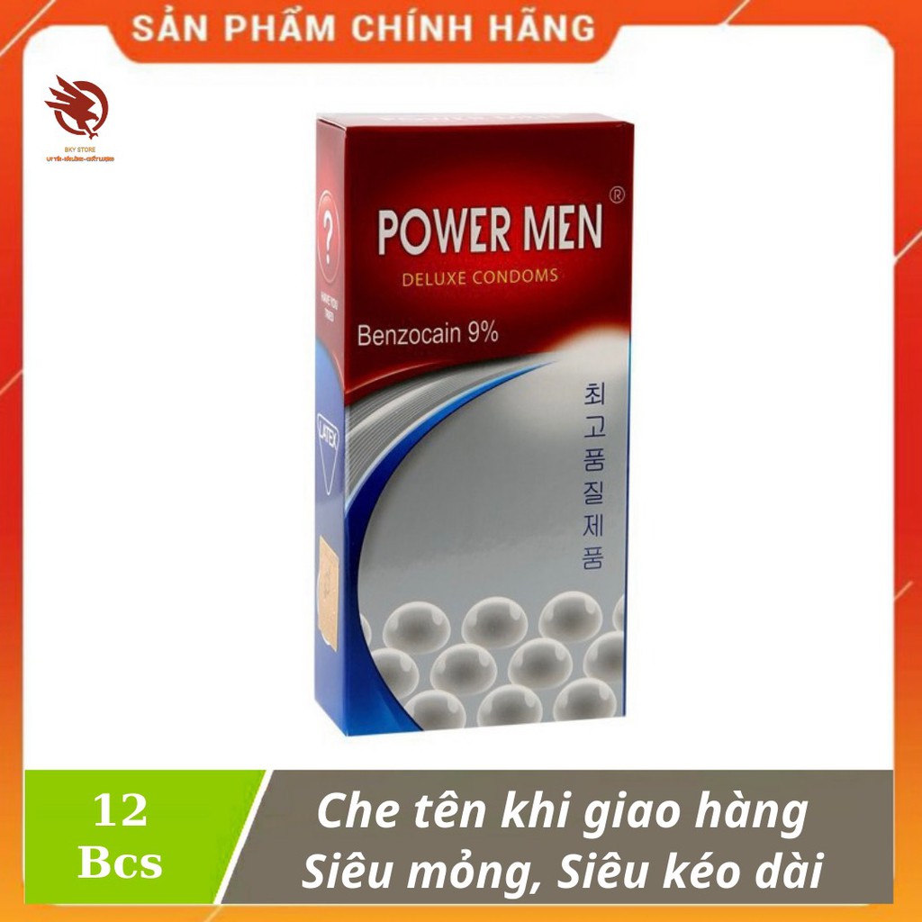 - Bao Cao Su PowerMen Ngọc Trai, Siêu Mỏng, Gai Gân, Bi, Siêu Kéo Dài Thời Gian - Hộp 12 Chiếc