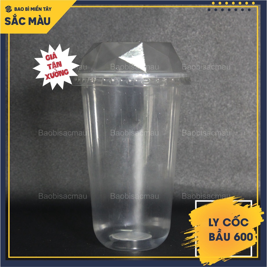 Sỉ 50 cốc nhựa/ ly nhựa đáy bầu 600 kèm nắp