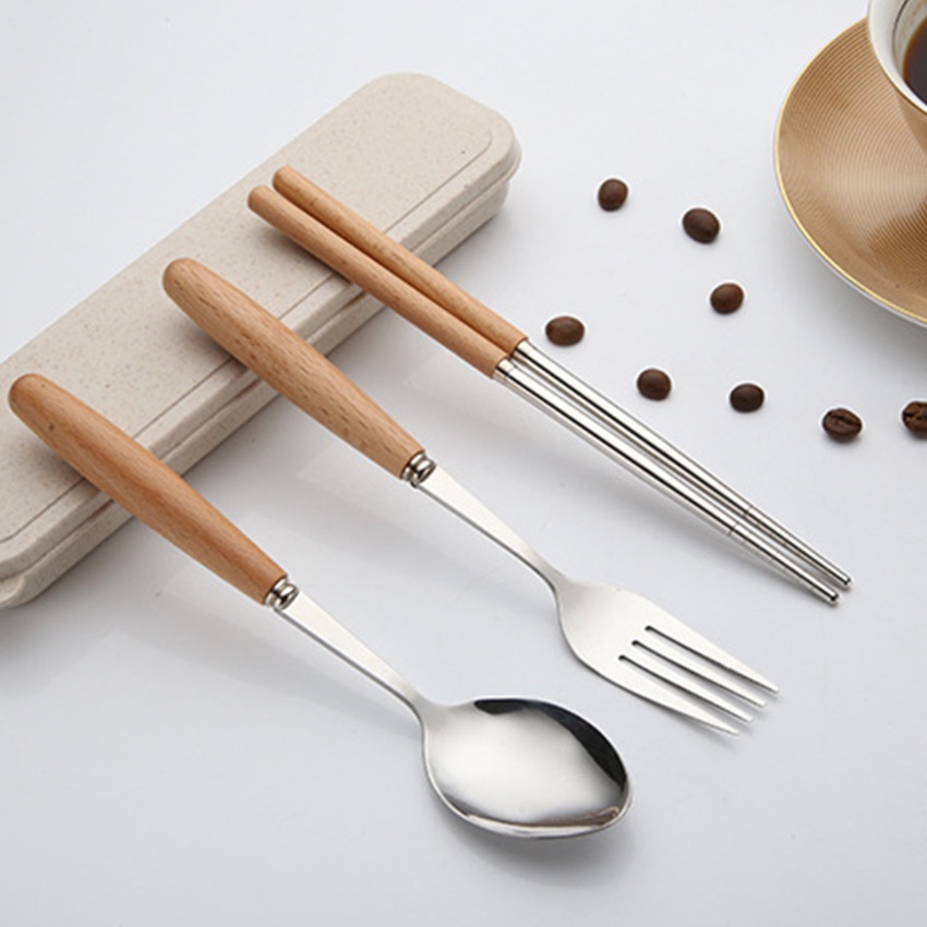 Bộ 4 Món Muỗng Đũa Nĩa Bằng Thép Không Gỉ 18 / 8 Ốp
