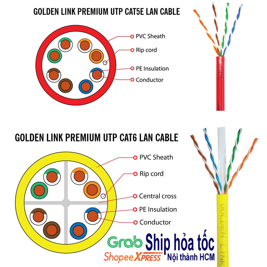 40m 50m 60m Dây mạng Golden Link CAT6 - CAT5E bấm sẵn 2 đầu kết nối thumbnail