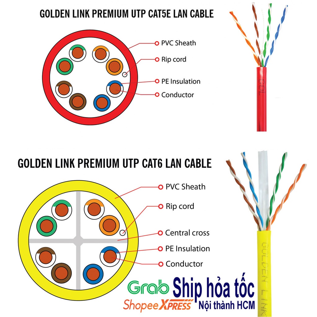 40m 50m 60m Dây mạng Golden Link CAT6 - CAT5E bấm sẵn 2 đầu kết nối - cáp mạng, cáp lan, dây lan, cáp internet