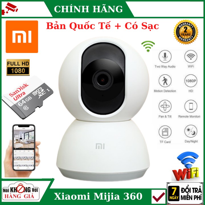 Camera wifi xiaomi 360 FullHD 1080P Phiên bản quốc tế , đàm thoại 2 chiều , theo dõi chuyển động