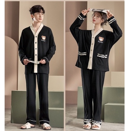Pijama Bộ Đồ Ngủ Cặp Đôi Quần Áo Đôi Nam Nữ Dài Tay Mặc Ở Nhà Vải Cotton Mùa Xuân Thu Đông Đi Chơi BODODOI18