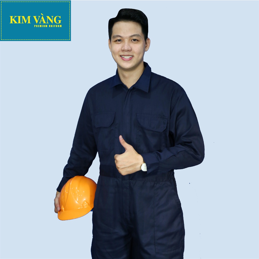 Bộ áo liền quần công nhân đồng phục bảo hộ lao động chất liệu Kaki TC cao cấp - Màu xanh đen