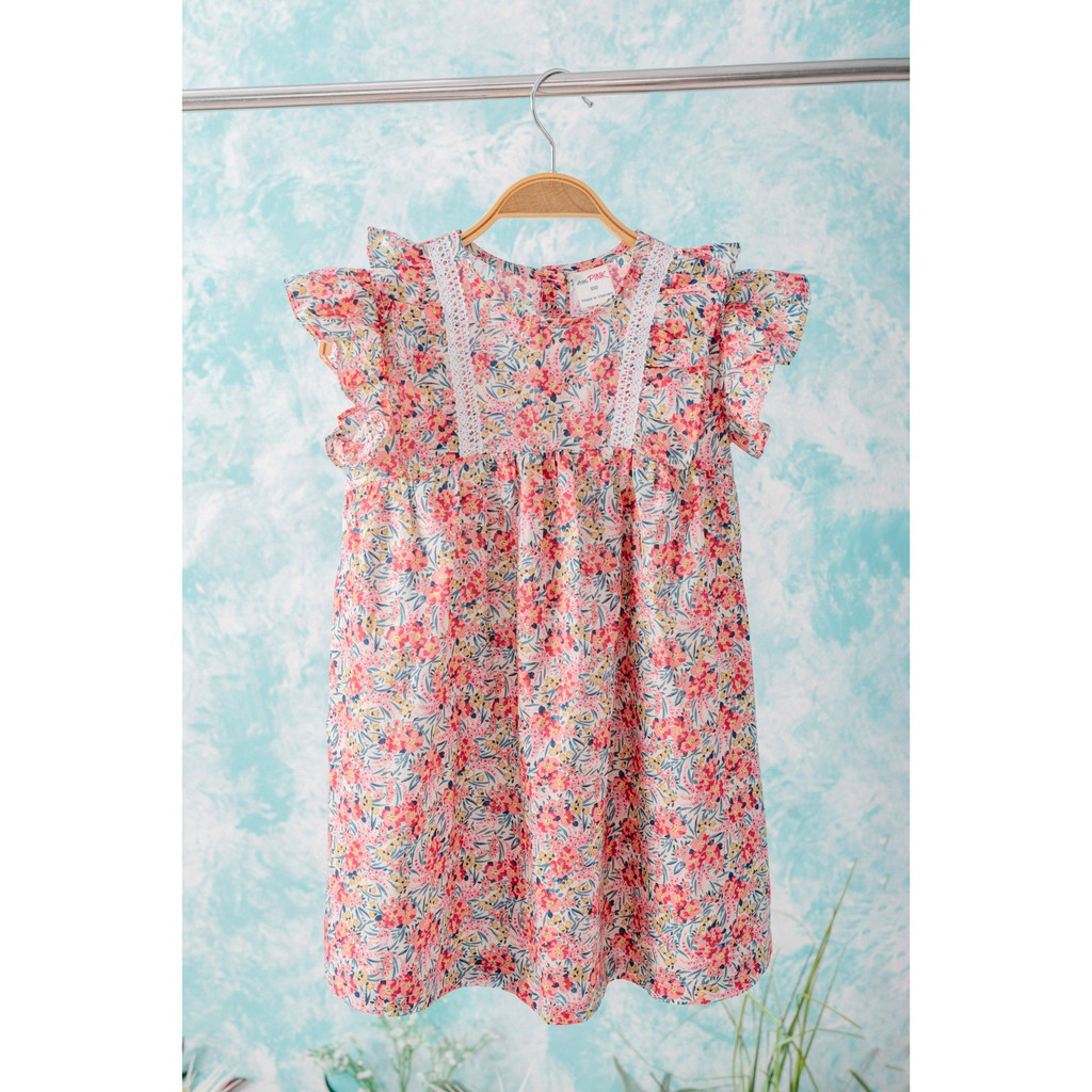 [LITTLE PINK] SABRINA DRESS - Váy hoa hồng đáp ren bé gái