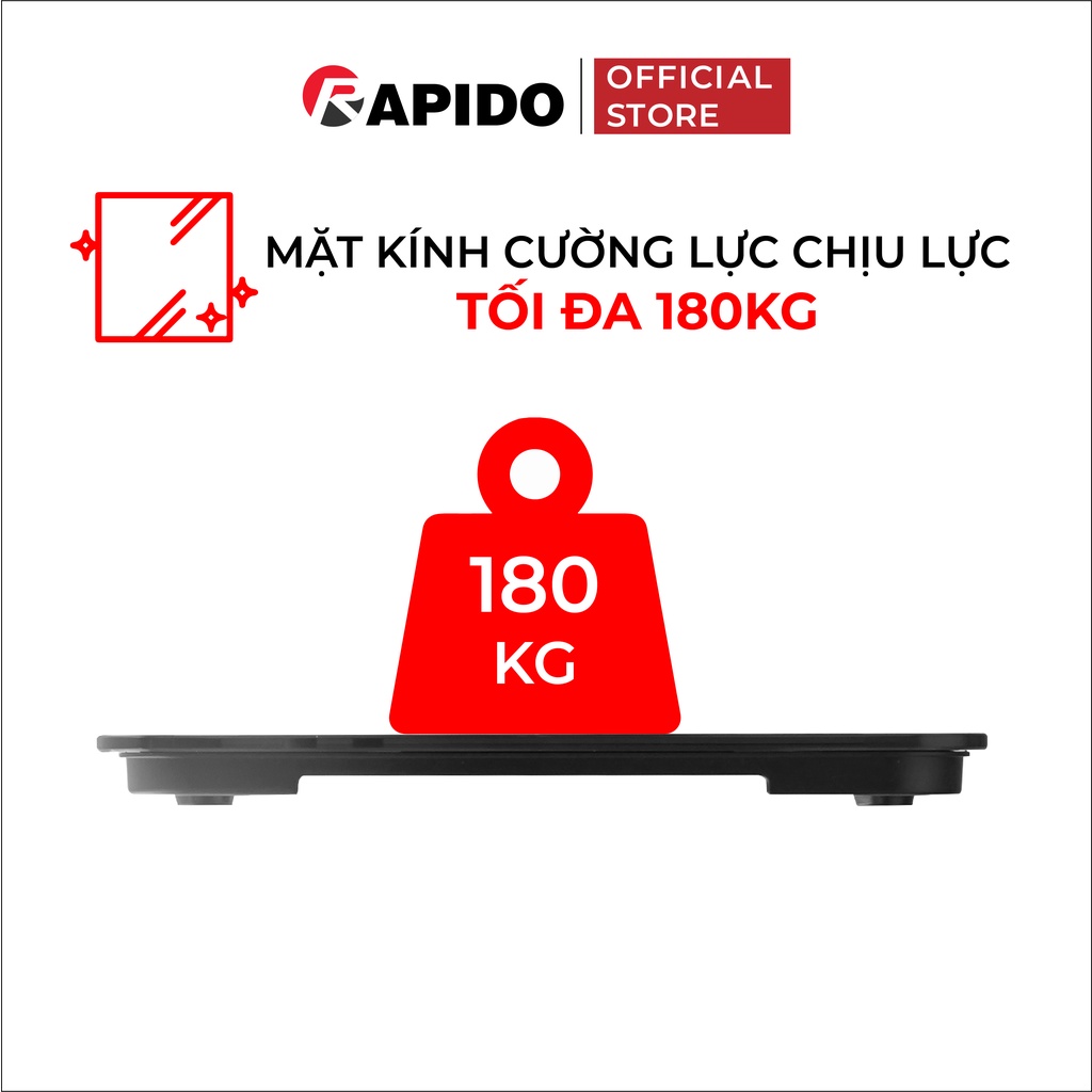 Cân điện tử sức khỏe thông minh Rapido RSB02-S kết nối bluetooth, đo 10 chỉ số, bảo hành 12 tháng
