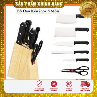 Bộ Dao Kéo Inox 8 món có khay gỗ đựng tiện dụng