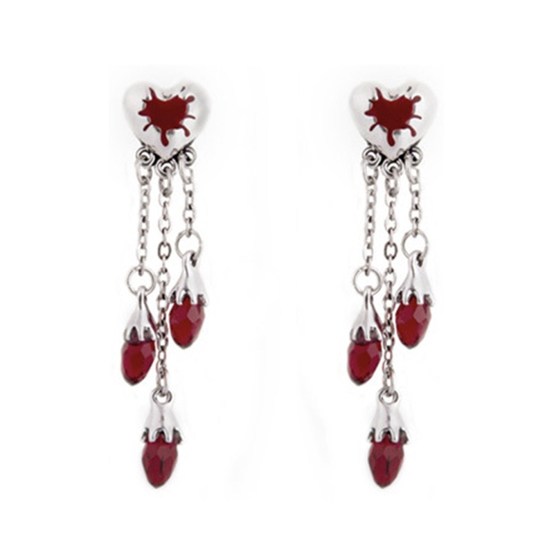 Khuyên Tai Tua Rua Hình Trái Tim Đính Đá Thủ Công Phong Cách Halloween