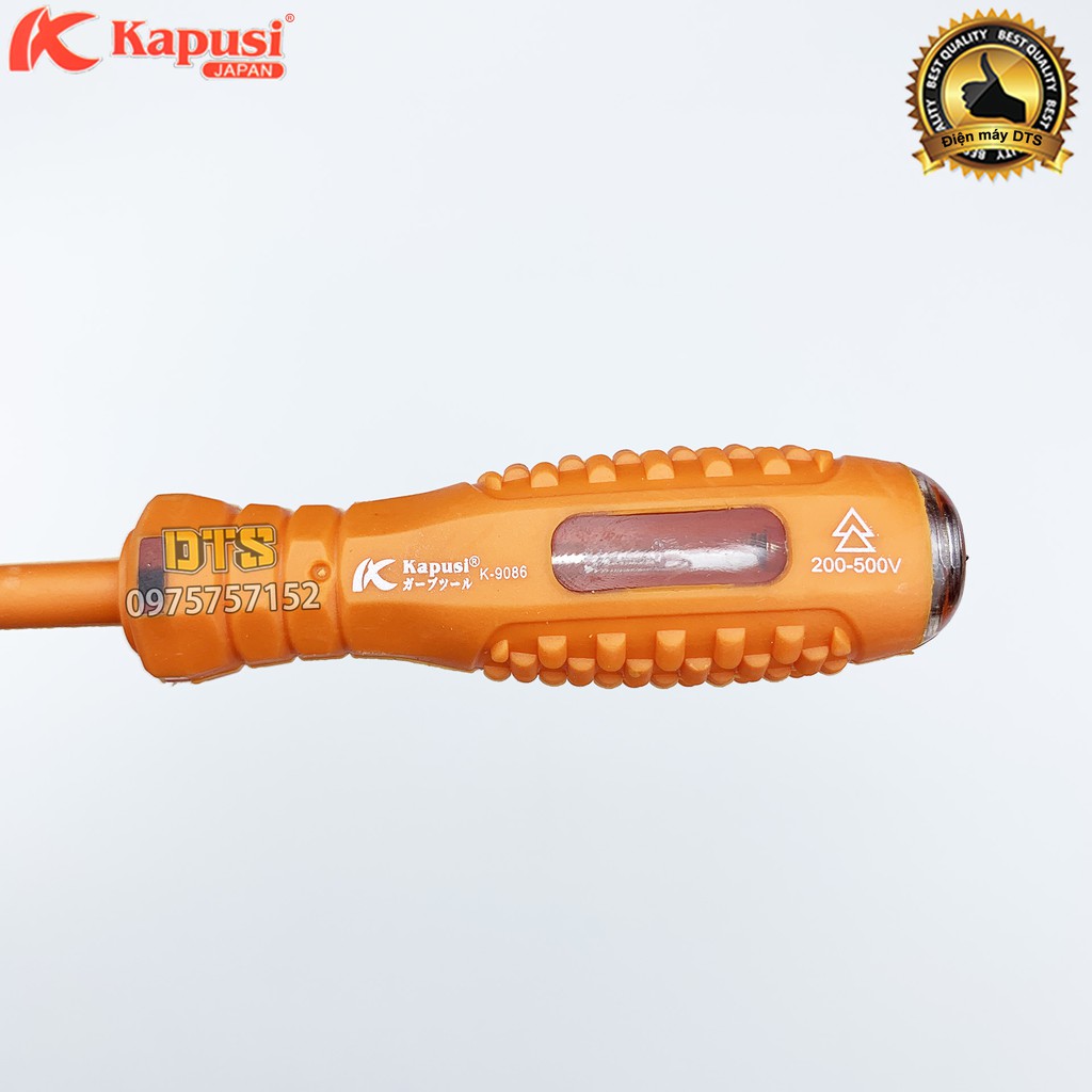 Tua vít cách điện 4 cạnh kiêm bút thử điện chống va đập Kapusi 200-500V K-9086 4x160mm, Tô vít bake kiểm tra dòng điện