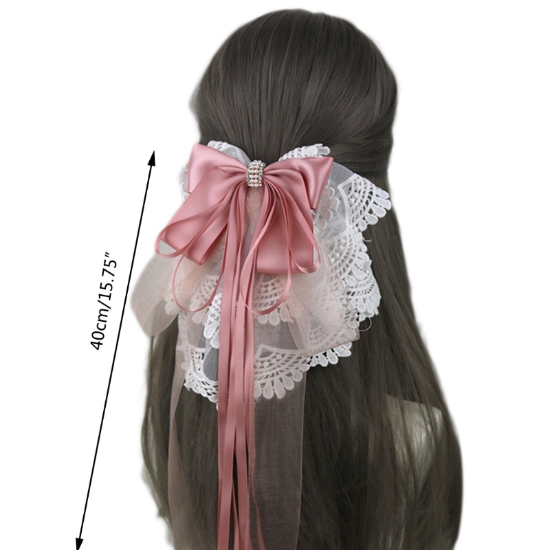 XIXI Kẹp tóc nơ ren thêu họa tiết phong cách lolita xinh xắn