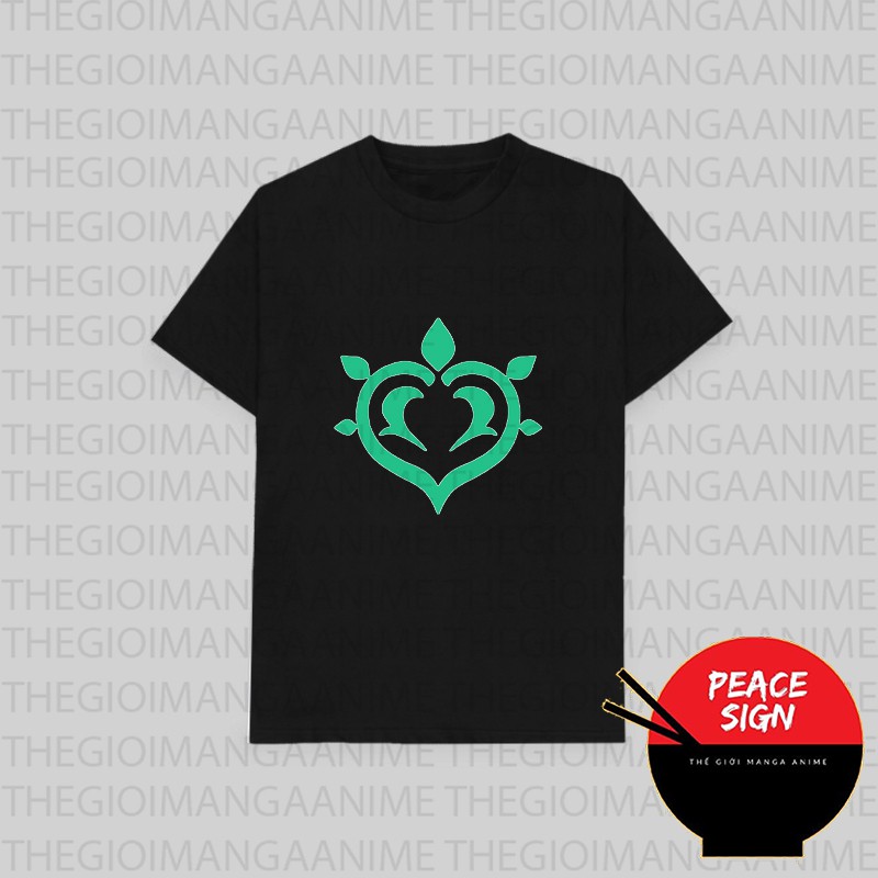 Áo thun phông đen in hình Phù Hiệu Nguyên Tố Genshin Impact game chibi M1