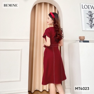 Đầm basic tay búp sen chỉ nổi BEMINE MT4023ĐO