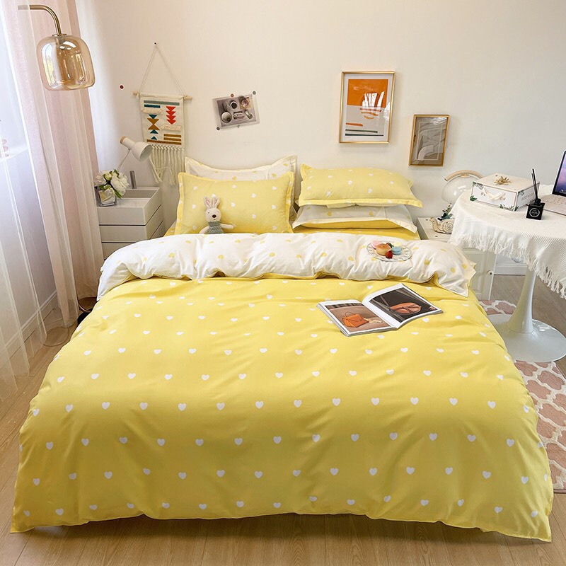Bộ Chăn Ga Gối, Set Ga Gối Nệm Drap Họa Tiết Trái tim kích thước 1m2, 1m4, 1m6, 1m8, 2m2 Hoàng Anh