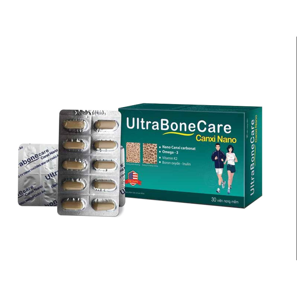 Viên Uống Bổ Sung Canxi Nano Ultra Bone Care - Khỏi Lo Chuột Rút Tê Bì Chân Tay - Mk7 Tăng Hấp Thu Canxi - Hộp 30 Viên