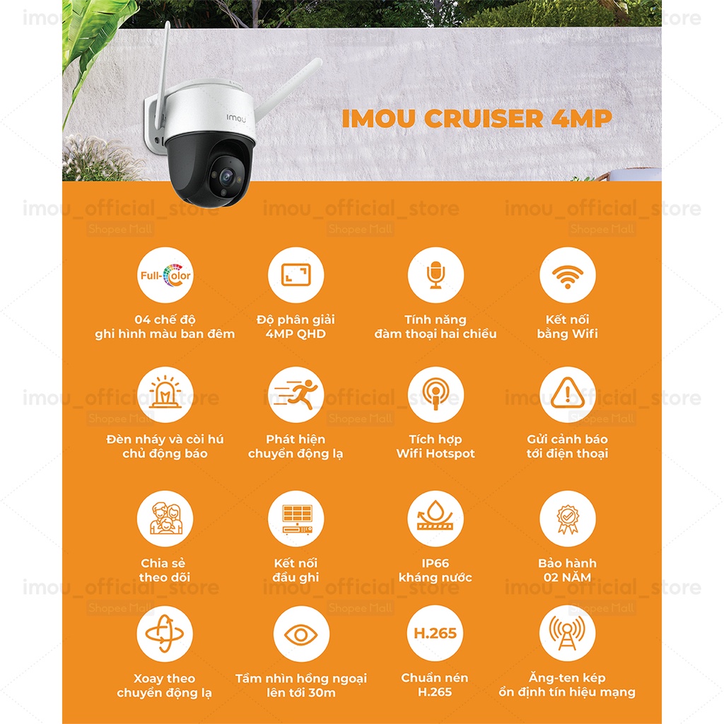 Camera Wifi IP Imou Cruiser QHD 4MP Chống Nước IP66, Điểm Yêu Thích, Đàm Thoại 2 Chiều Báo Động, Wifi Hotspot - BH 2 Năm | WebRaoVat - webraovat.net.vn