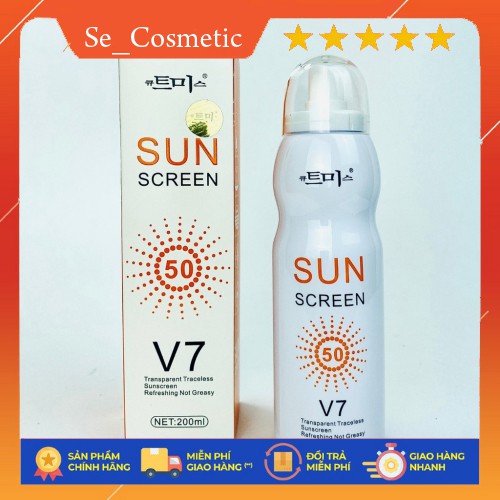 [Chính Hãng]Kem chống nắng V7 SUN SCREEN SPF50 200ml - Xịt chống nắng trắng da, nâng tone, chống nước