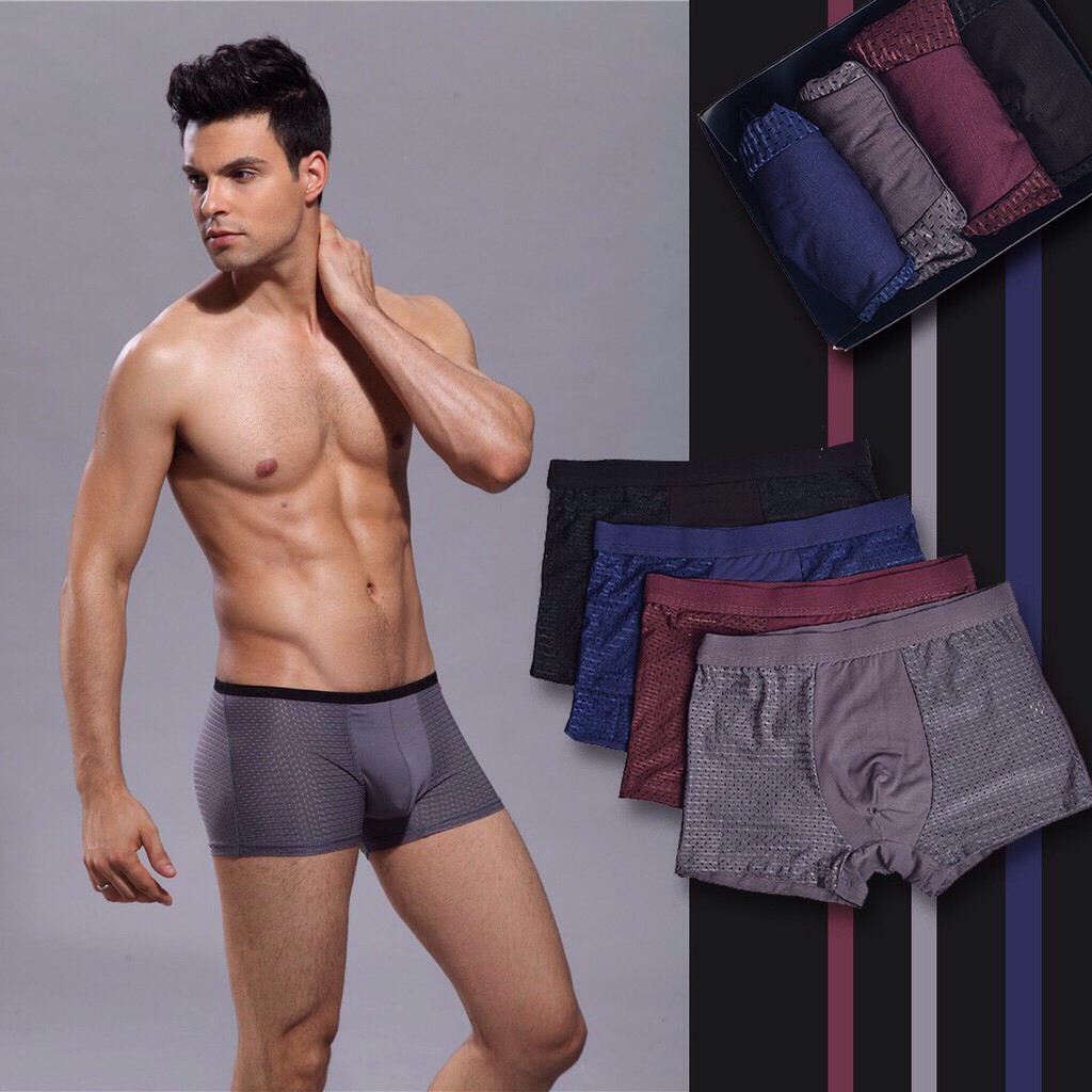 Combo 4 Quần sịp nam boxer đùi cao cấp chất liệu thun cotton lưới thông hơi thoáng mát KING SPORT