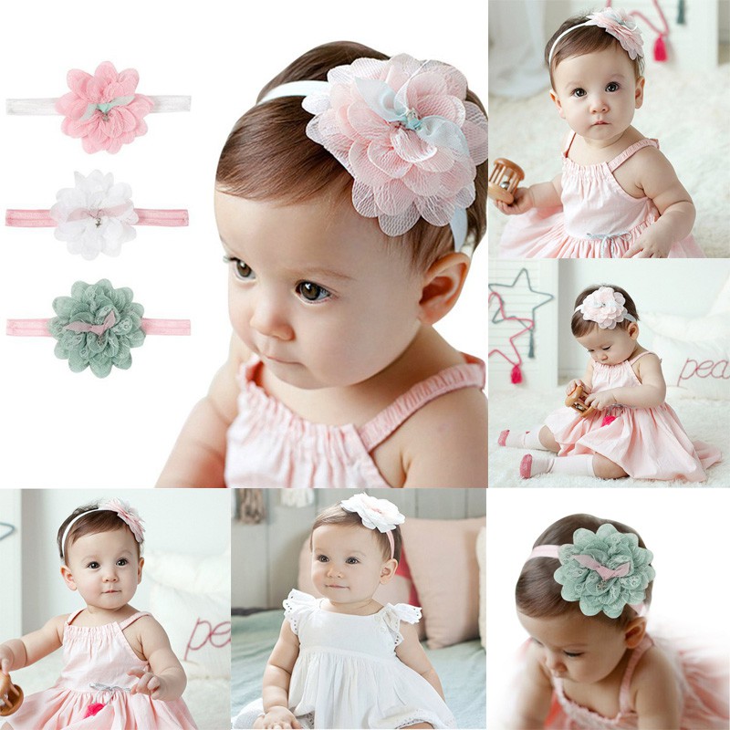 Băng đô dạng lưới co dãn phối nơ bản to dễ thương cho bé gái