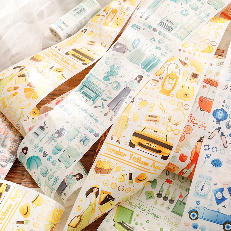 Washi tape cuộn bản rộng WS14 - Băng keo dán trang trí sổ tay phong cách retro