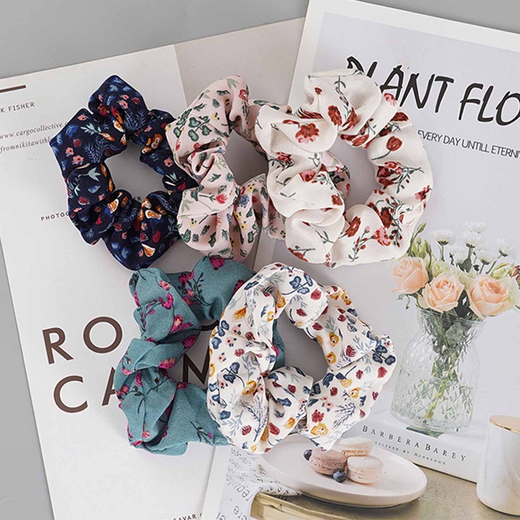 Dây Cột Tóc Co Giãn In Họa Tiết Hoa Phong Cách Cổ Điển Thời Trang Cho Nữ Mihan1