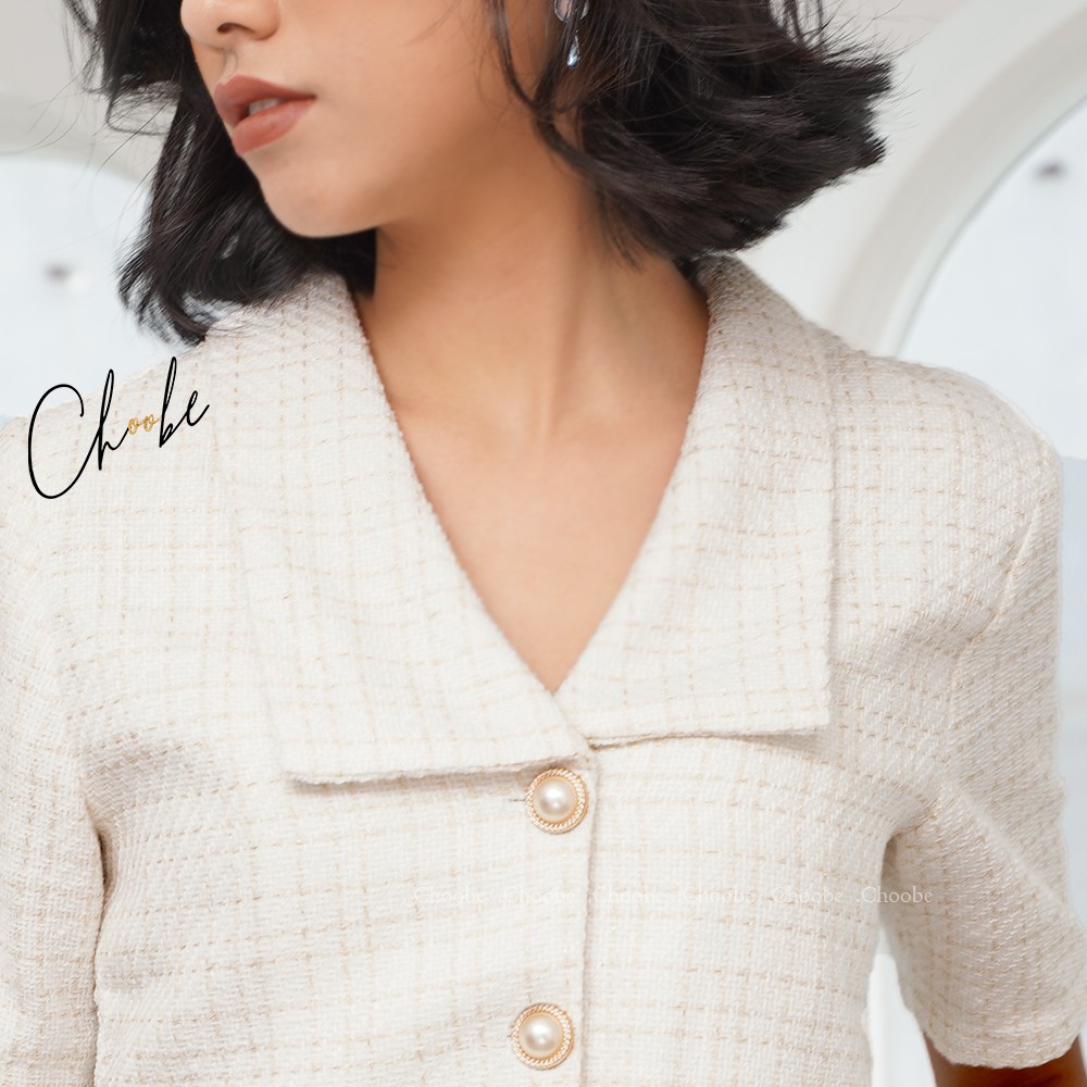 Áo tweed nữ Choobe sang chảnh, cúc tròn cao cấp, áo dạ tweed ngắn tay phong cách thời trang Hàn Quốc A12