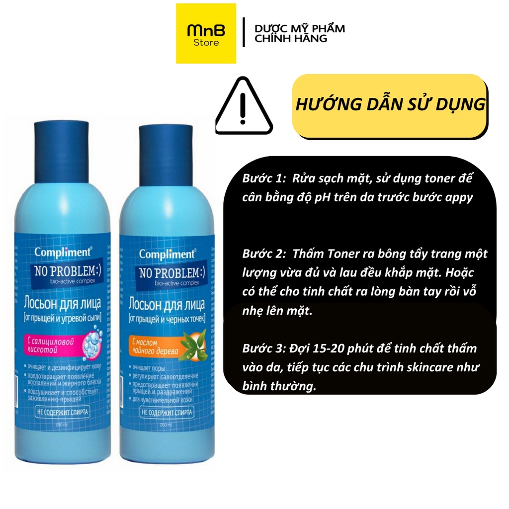 Toner Compliment No Problem làm sạch sâu, kiềm dầu cho da dầu mụn nhạy cảm 200ml