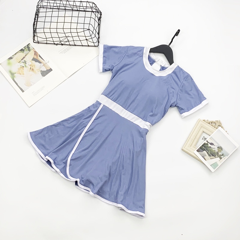 Bộ đồ bơi nữ liền mảnh dáng váy viền trắng thể thao tôn dáng siêu đẹp