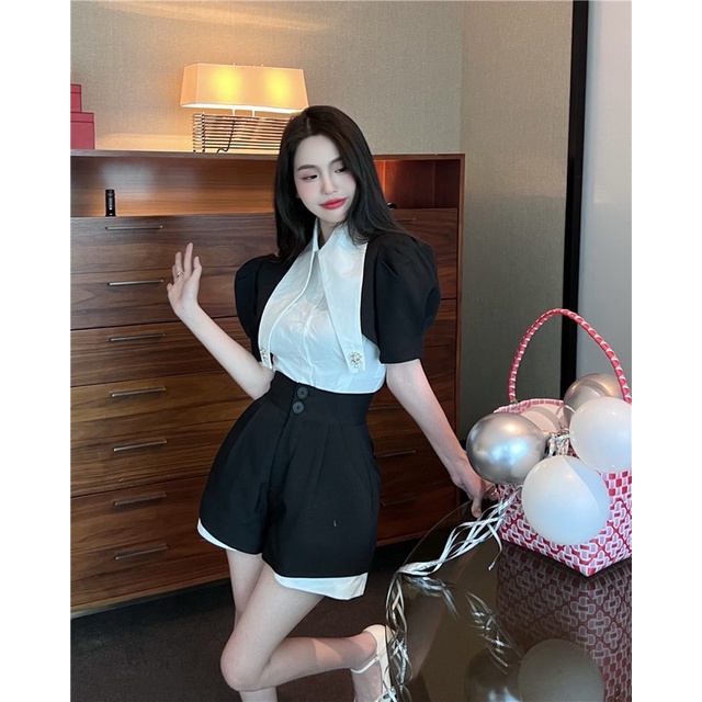 Set áo sơ mi quần lưng cao koreastyle