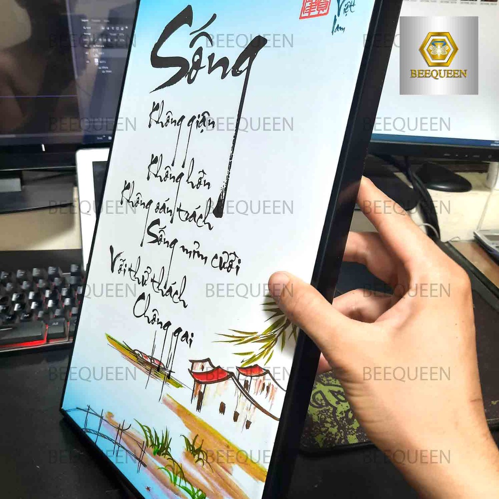 Tranh Thư Pháp Khung Nổi Chữ &quot;Từ Bi&quot; Tuyệt Đẹp - Tranh Thư Pháp Treo Tường