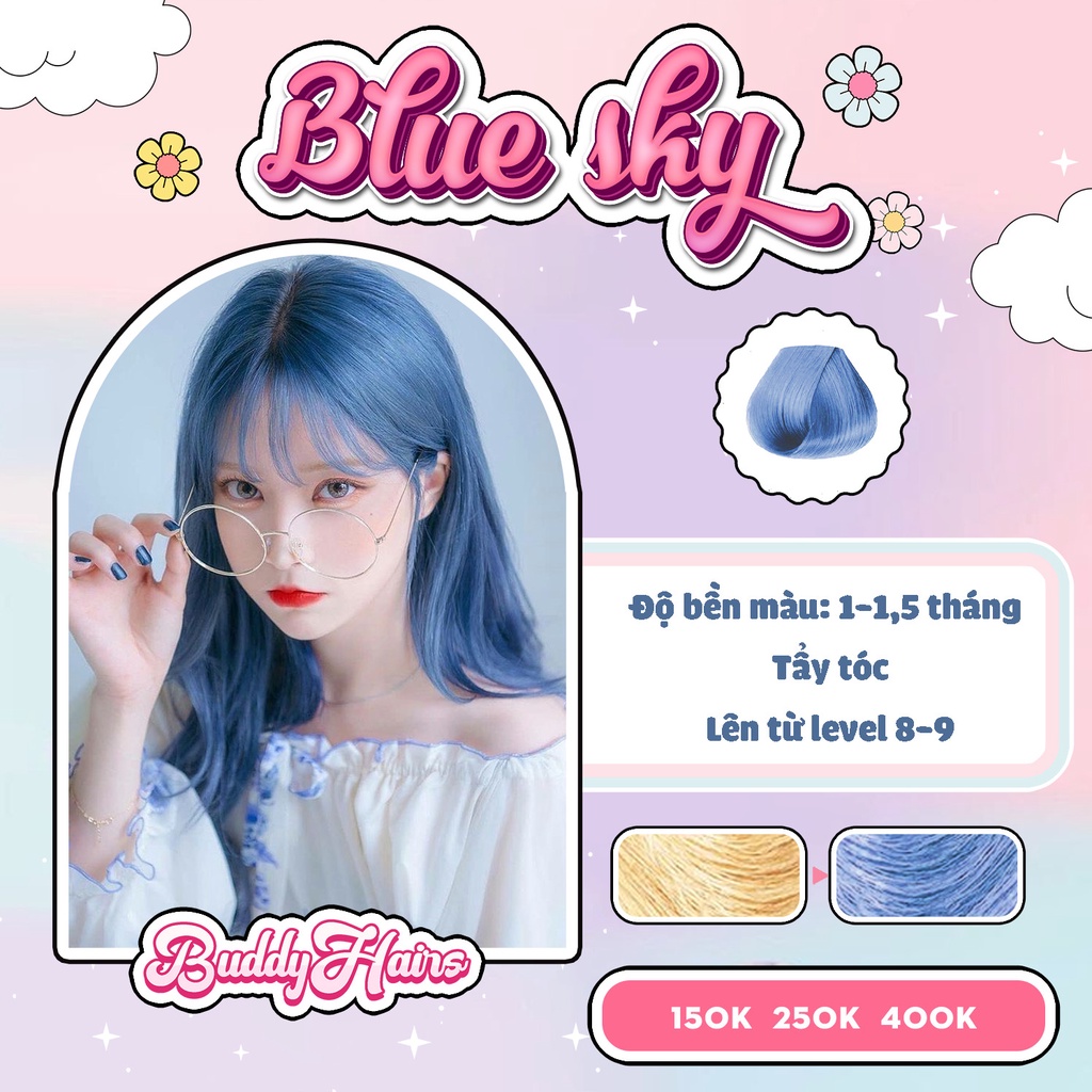 Thuốc nhuốm tóc xanh da trời / Blue sky cần dùng Thuốc tẩy của Buddyhairs tặng kèm 1 tẩy nhỏ