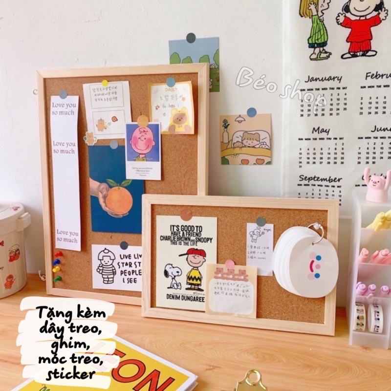 Bảng ghim gỗ bần kèm ghim , decor bàn học , bàn làm việc , ghim ghi chú , tranh ảnh , postcard | BigBuy360 - bigbuy360.vn
