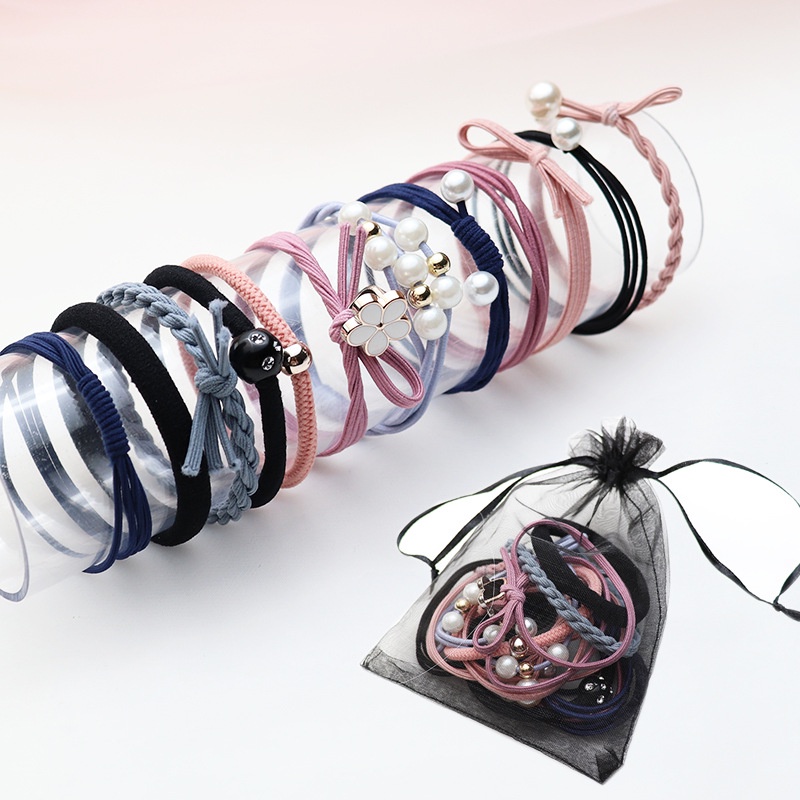 Set 12 dây buộc tóc co giãn đính ngọc trai giả hình hoa thời trang cho nữ