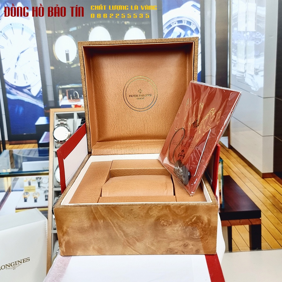 Hộp Box Đựng Đồng Hồ Patek Philippe Bằng Gỗ Cao Cấp Phối Da Tồng Hợp, Chính Hãng, Patek Sang Trọng