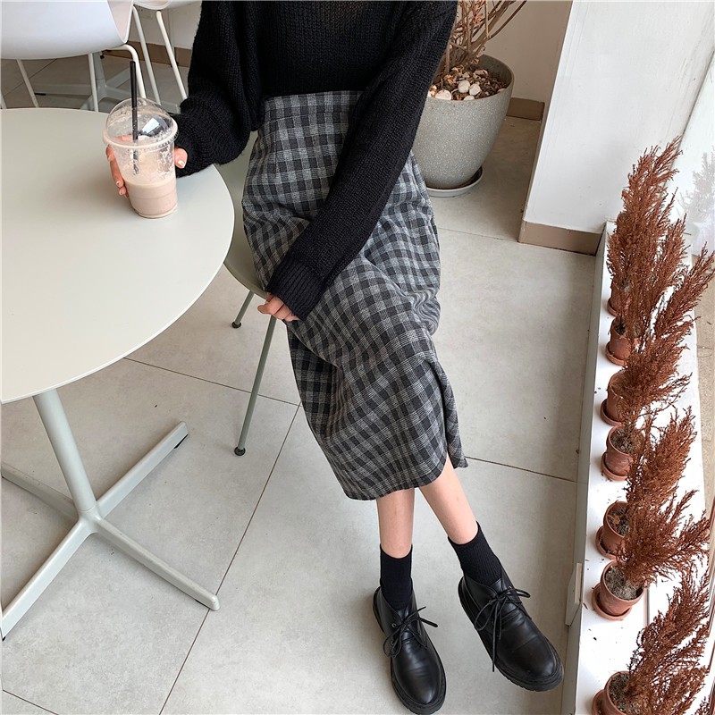 Chân Chân Váy Midi Lưng Cao Dáng Chữ A Họa Tiết Sọc Caro Phong Cách Cổ Điển Cho Nữ | BigBuy360 - bigbuy360.vn