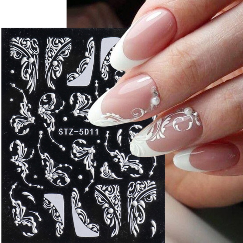 Miếng Dán Móng Tay Tự Dính Họa Tiết Bông Tuyết Giáng Sinh Màu Trắng