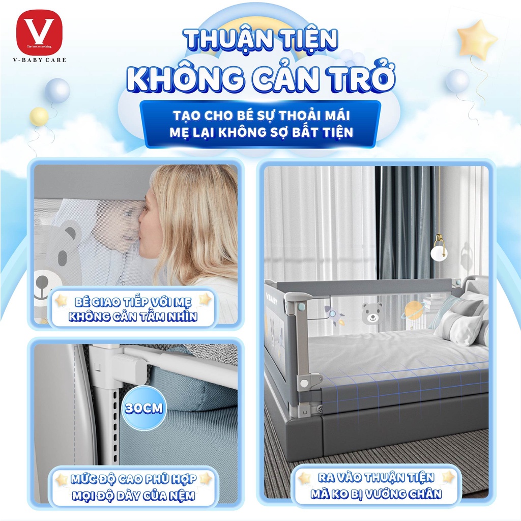 Thanh chắn giường Nhật Bản V-BABY N1S - NEW 2022 Nâng hạ 1 bên Cao 105cm và V-BABY KHỦNG LONG ( 1 THANH CHẮN 1 MẶT )