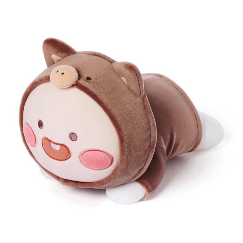 Gấu bông đào cosplay bé heo đen và rian hoodie vàng đội cam miniso chính hãng