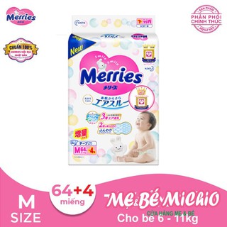[Có Sẵn HCM] Tã/bỉm dán Merries size M - 64 + 4 miếng (Cho bé 6 - 11kg)