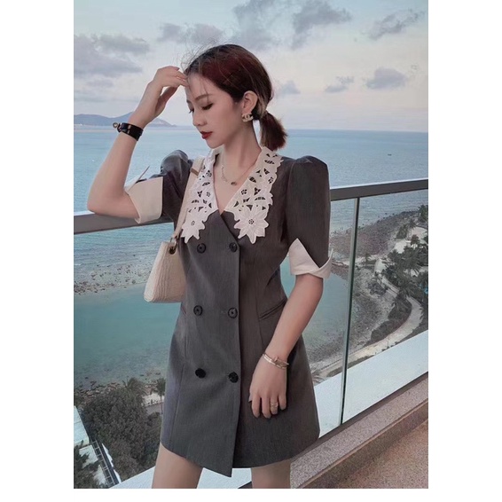 Váy Vest cổ thêu ren